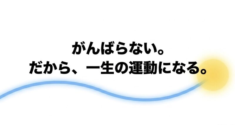 「がんばらない。だから、一生の運動になる。」というメッセージスライド