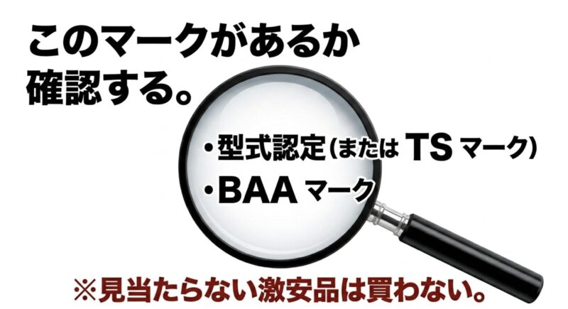 電動アシスト自転車の購入時に確認すべき型式認定(TSマーク)とBAAマークの図解