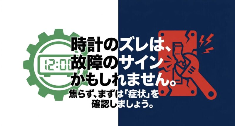 時計のズレは故障のサインかもしれないため症状を確認するよう促すメッセージ