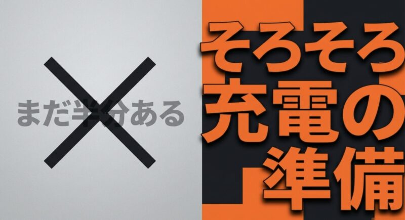 残量40パーセントの認識。「まだある」ではなく「そろそろ充電の準備」をするタイミング。