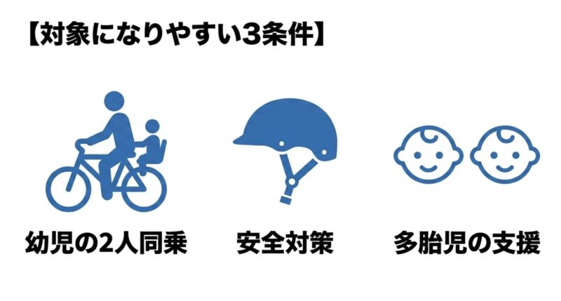 幼児の2人同乗、安全対策、多胎児の支援など、電動アシスト自転車の補助金対象になりやすい3つの条件