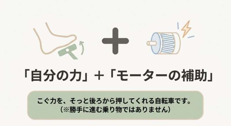 ペダルをこぐ力とモーターの補助を組み合わせた電動アシスト自転車の仕組み