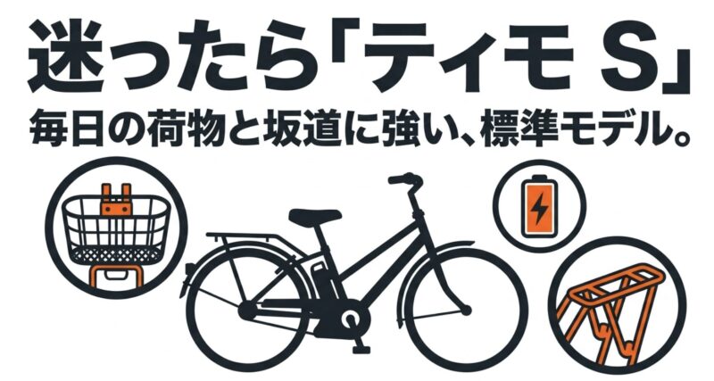 毎日の荷物と坂道に強く、ティモシリーズの中で迷ったらおすすめの標準モデル「ティモS」