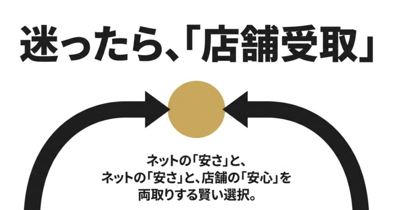 迷ったら、「店舗受取」。ネットの「安さ」と、店舗の「安心」を両取りする賢い選択。