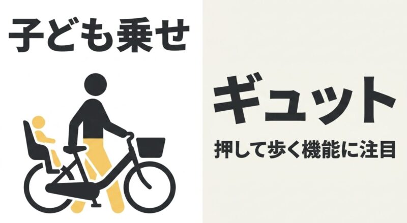 押し歩き機能が便利な子ども乗せ電動アシスト自転車ギュット