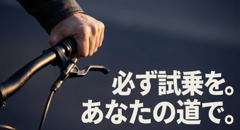 電動アシスト自転車は自分の走る道で必ず試乗を