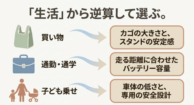 買い物や通勤など生活シーンから逆算する電動アシスト自転車の選び方