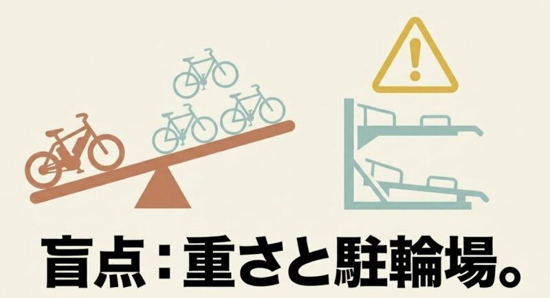 盲点:重さと駐輪場。