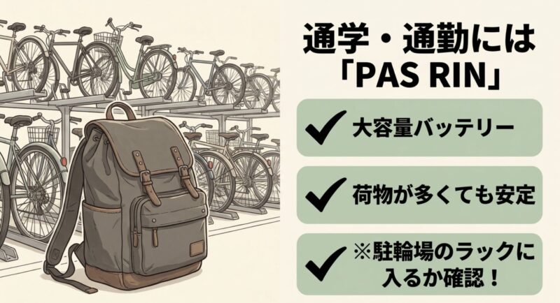 大容量バッテリーで荷物が多くても安定するPAS RIN