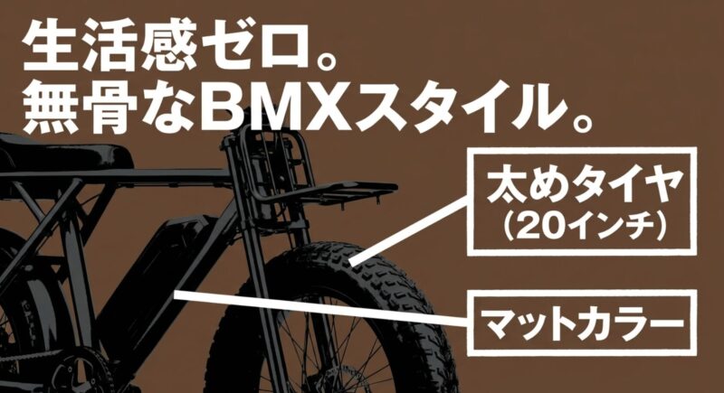 生活感ゼロ。無骨なBMXスタイル。太めタイヤ (20インチ) マットカラー