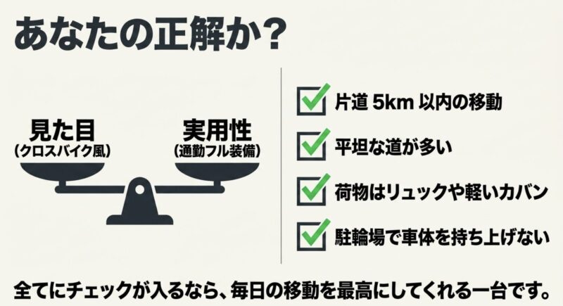 クロスバイク風の見た目と通勤フル装備の実用性を天秤にかけたベロスターのコンセプト
