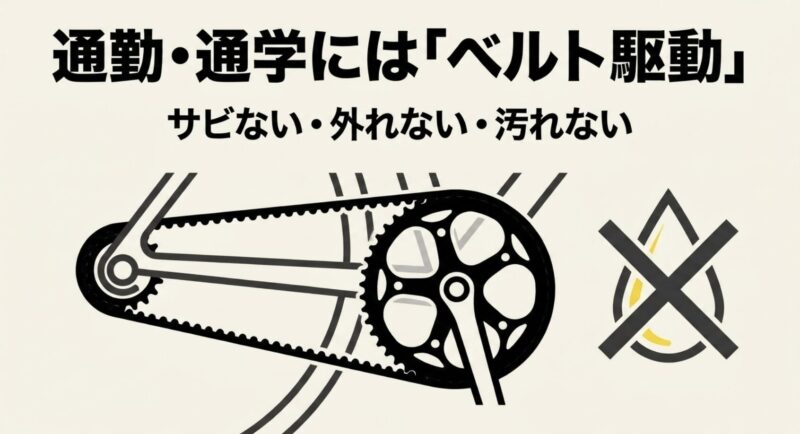 サビない・外れない・汚れないという特徴を持つ、通勤・通学向けベルト駆動のアイコン