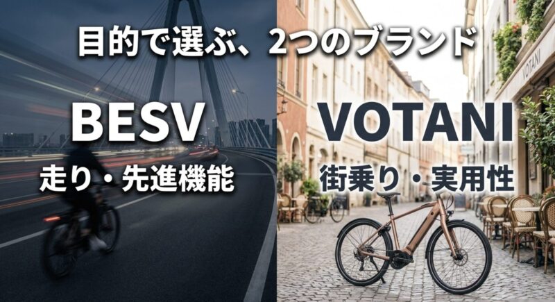 目的で選ぶ2つのブランド。走りや先進機能を重視するBESVと、街乗りや実用性を重視するVOTANIの比較スライド