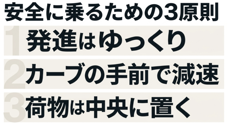 発進時の速度やカーブ前の減速など安全運転のための重要なポイント