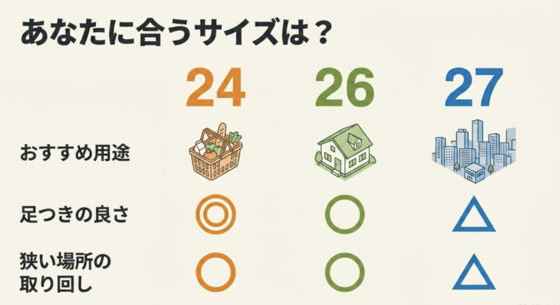 用途や足つきで比較するサイズ別おすすめ表