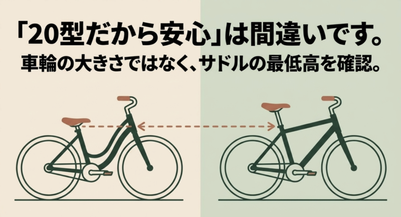 20インチの自転車でもサドルの高さが異なることを示す比較イラスト