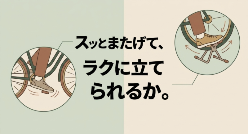 女性がスムーズにまたぎやすい低床フレームの自転車を横から見た図