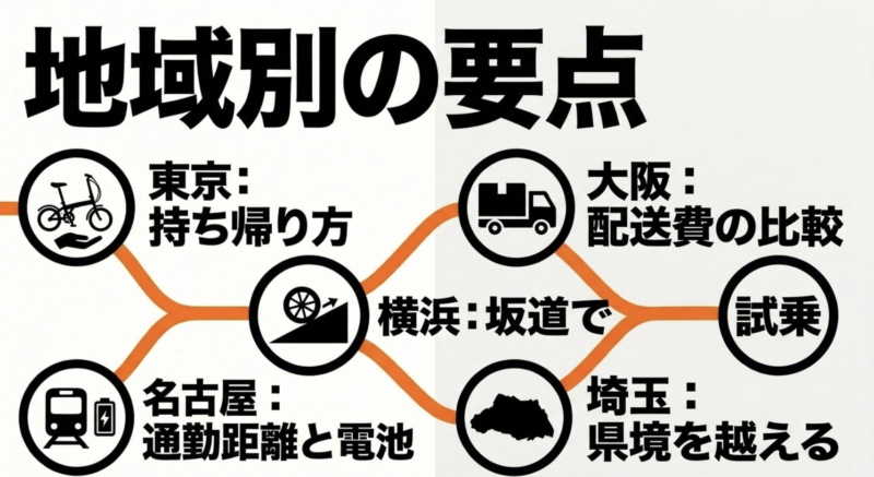 東京、横浜、大阪、名古屋、埼玉における中古電動アシスト自転車探しの要点