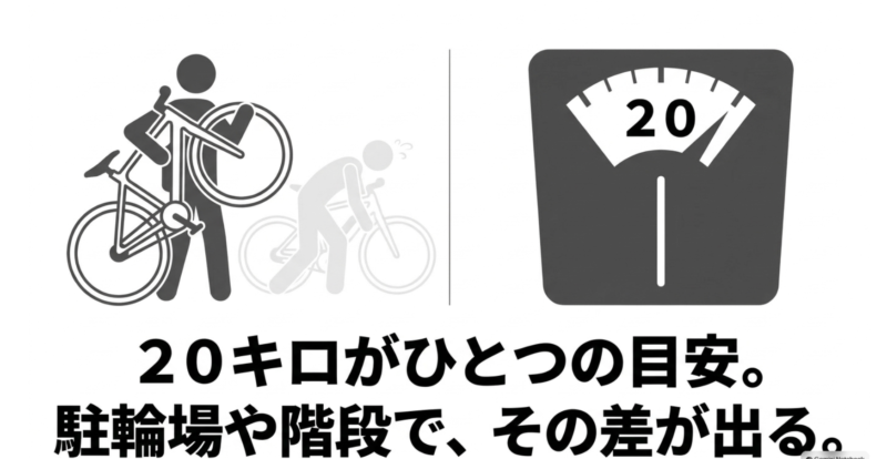 車重は20キロがひとつの目安。駐輪場や階段でその差が出る