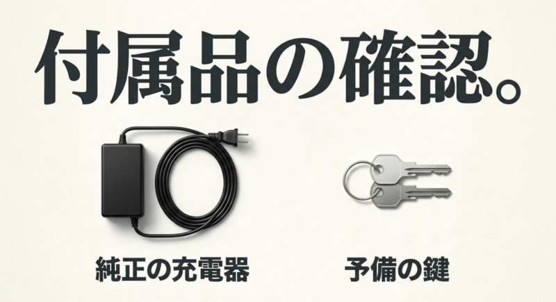 「付属品の確認。純正の充電器 予備の鍵」高価買取のためにそろえておきたい付属品のチェック