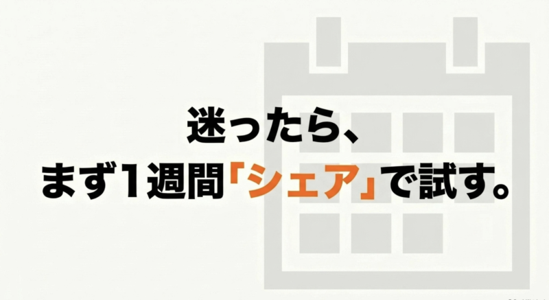 電動アシスト自転車選びに迷ったら、まず1週間シェアで試すことをおすすめするメッセージ